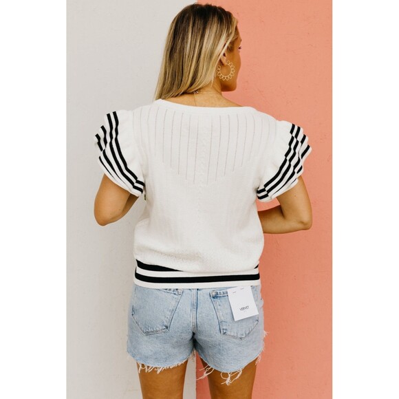 BiBi Floral Embroidered Blouse with Striped Sleeves - Picture 4 of 15